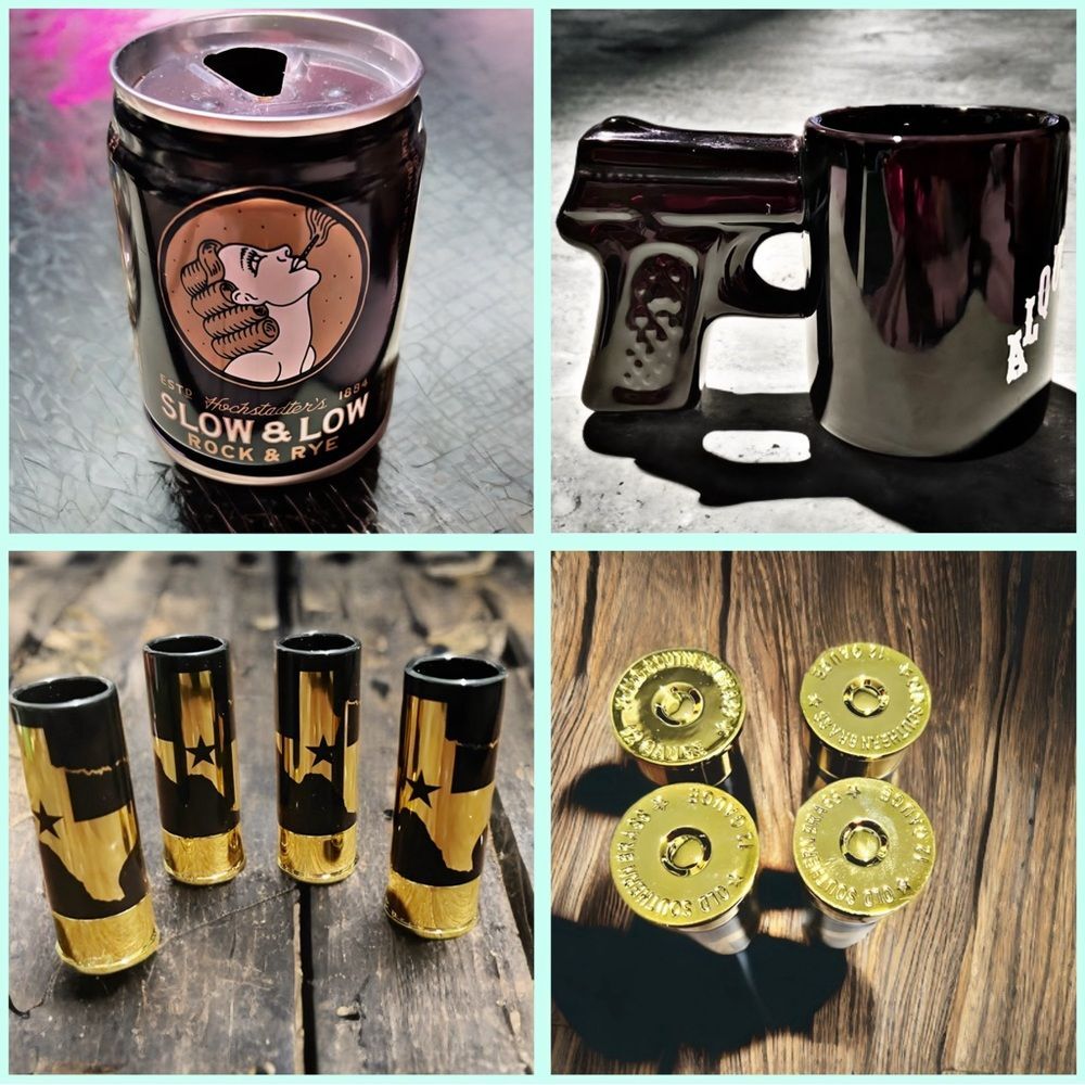 12G Shell Shot(Set4)+Hochstadter’s Whiskey Can+ Black Ceramic with Gun Handle